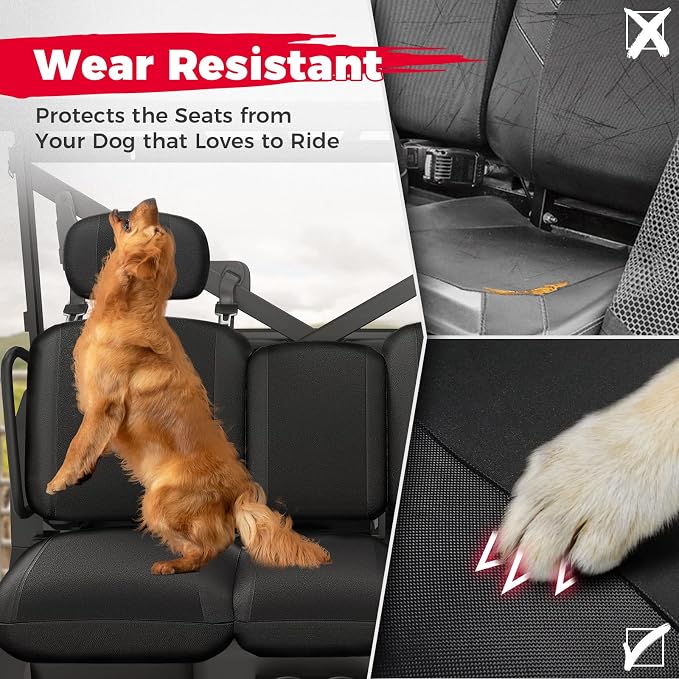 KEMIMOTO UTV Seat Covers Black Split Bench Compatible with Can Am Defender | Scratch-resistant 1680D oxford fabric, Waterproof,Easy to Clean, hook and loop,w/Headrest Cover Front Two Doors Split Bench