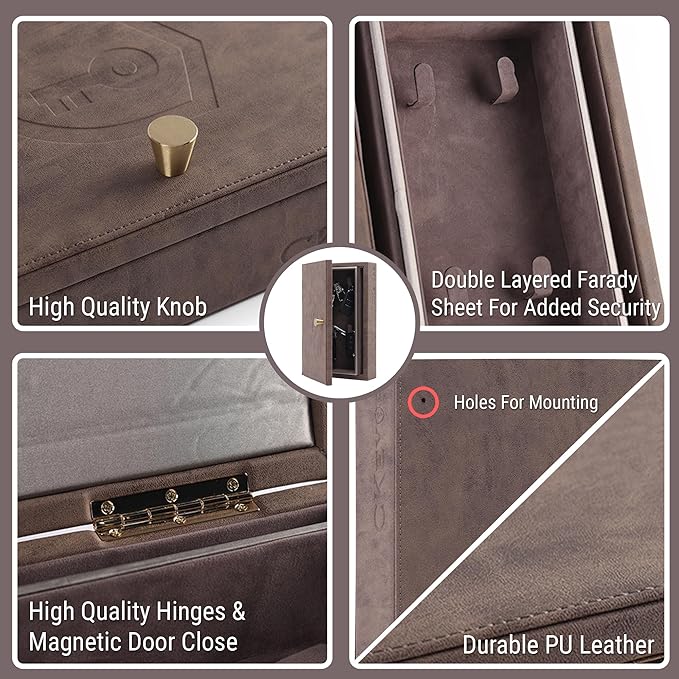 CKEYURE Premium XL PU Leather Faraday Box for Car Keys Wall Mount | Anti Theft Faraday Key Fob Protector | Faraday Cage | Car Key Holder | RFID Key Box | Key fob Signal Blocker