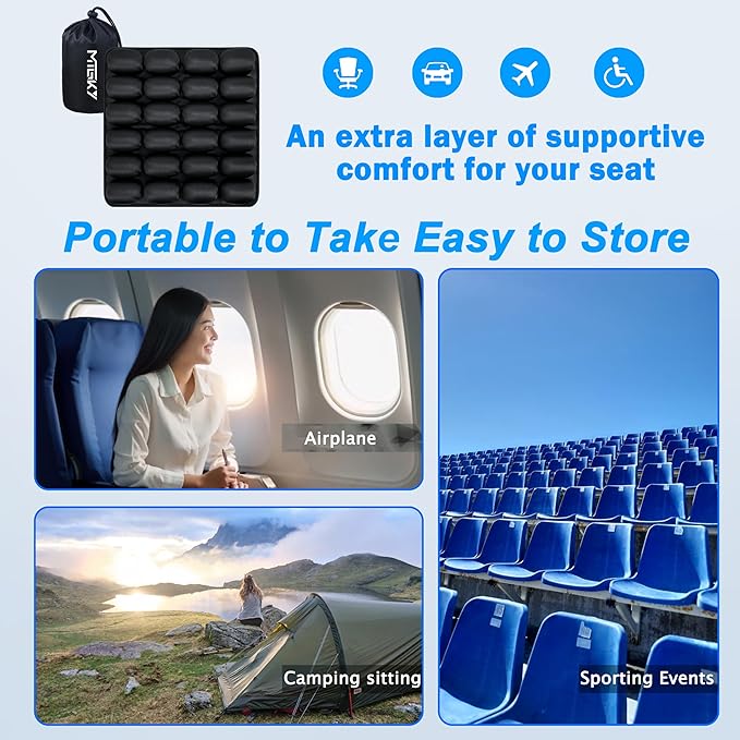 Sondor Travel Cushion,Portable & Adjustable Airplane seat Cushion for Long Flights,Inflatable Cushion for Wheelchair, Travel,Driving