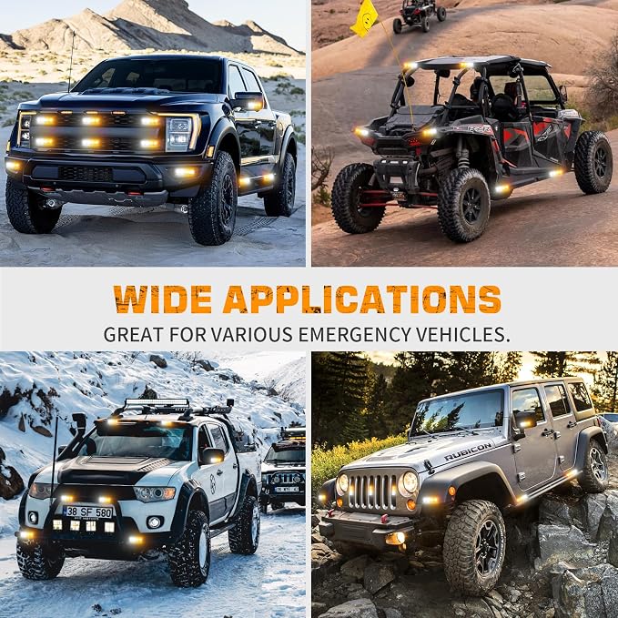 XRIDONSEN 37" 104 LED Roof Top Strobe Light Bar & 8PCS Sync Grill Strobe Lights Surface Mount Safety Lights for Tow Plow Trucks Construction Vehicles, ATV, UTV, JEEP