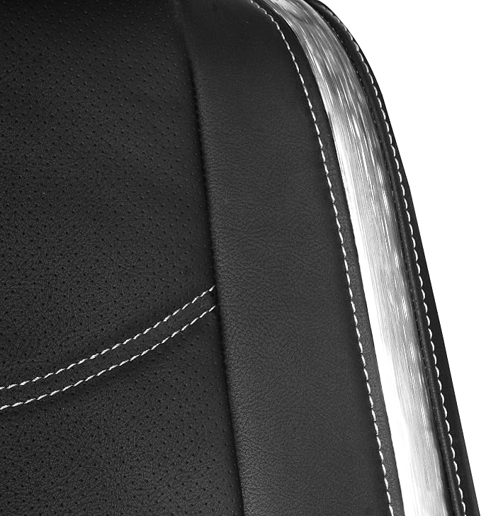 FH Group Galaxy13 Metallic Striped Deluxe Leatherette Car Seat Covers with Matching Carpet Floor Mats – Full Set, Universal Fit, Airbag Compatible for Cars, SUVs & Sedans, White