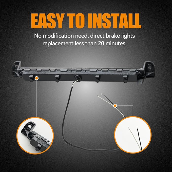 Third 3rd Brake Light LED for 2001 2002 2003 2004 Nissan Pathfinder, High Mount Rear Brake Lights Assembly for 01 02 03 Infiniti QX4, Waterproof Center Cab Lamp Stop Light (Black)