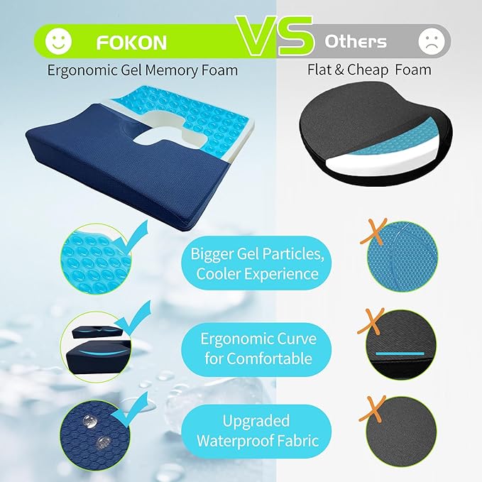 Gel Wheelchair Seat Cushion,Bed Sore Cushions for Butt,Gel Cushion for Pressure Relief,Donut Pillow for Tailbone Pain Relief,Sciatica,Coccyx,hemorrhoid Pillow,Cushion for Office Chair(Blue)