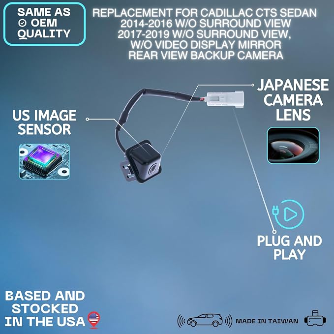 Backup Camera Replaces for Cadillac CTS Sedan 2014-2016 w/o Surround View | 2017-2019 w/o Surround View, w/o Video Display Mirror OE Part # 84122569, 22881099, 23387830