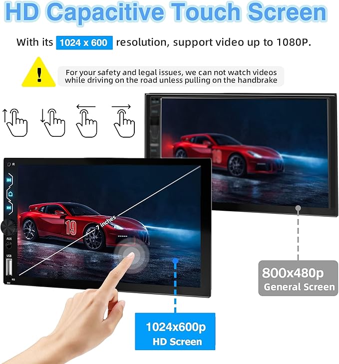7 Inch Touchscreen Car Radio with Apple Carplay and Android Auto - Bluetooth, Backup Camera, Mirror Link, SWC, USB/AUX/Subwoofer