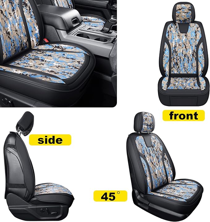 GXT Dodge RAM Seat Cover Full Set Fit for Select 2013-2021 Dodge RAM 1500 2500 3500 Pickup Truck, Waterproof Synthetic Leather Car Seat Cover and Cushion (Camouflage White)