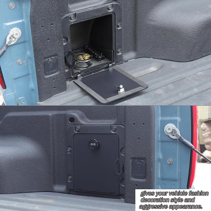 Lcojicep Trunk Bed Security Lockbox Cover Compatible with Ford Maverick 2022-2025，Truck Bed Side Storage Box Lockbox Cover Replacement ， with lock Storage box panel Cover Accessories (Black B)
