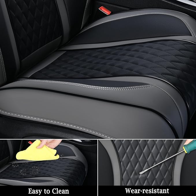 Doogo Leather Seat Covers, Automotive Seat Covers 2PCS,Waterproof Front Seat Cover for Cars, Luxury Leatherette Car Seat Cushion, Gray Seat Covers for Sedan SUV Pick-up Truck (Gray&Black,Front Pair)