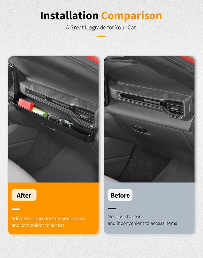 Hoolcar Copilot Armrest Storage Box Passenger Grab Tray Organizer Compatible with 2024-2025 Ford Mustang, Interior Storage Expansion Accessories, Black