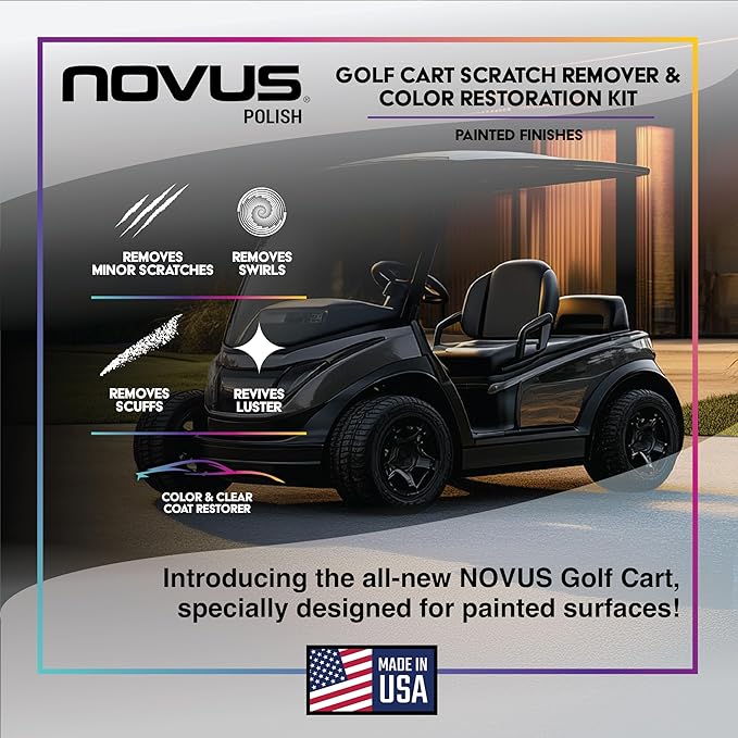 Novus Plastic Polish | Golf Cart Maintenance Kit | Includes Plastic Polish #3#2#1-2 Ounces Each, 2 Buffing Pads, Backing Drill Attachment, 3" Wool Pad, 3 Disposable Wipes