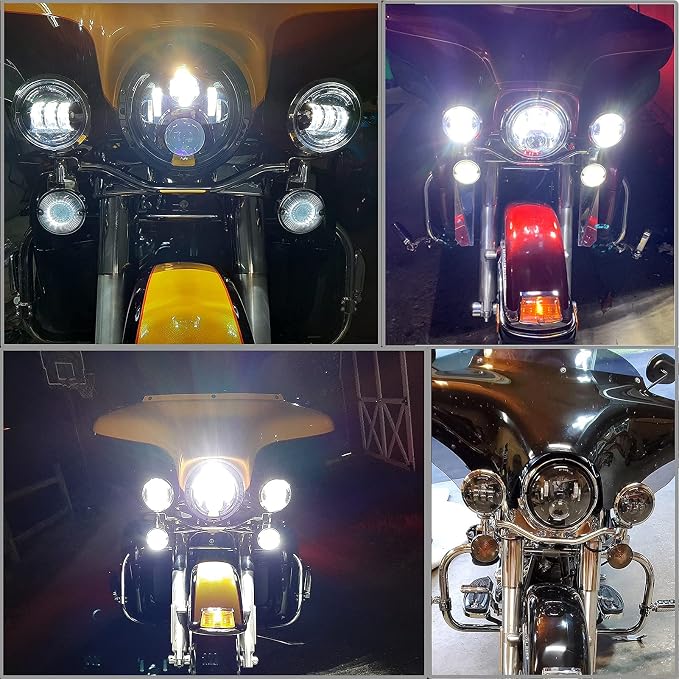 AlyoNed 7 inch Motorcycle LED Headlight 4.5" Fog Passing Lights DOT Kit Compatible with Harley Davidson Fat Boy Street Glide Heritage Softail Road King Switchback Electra Glide Ultra Classic Black