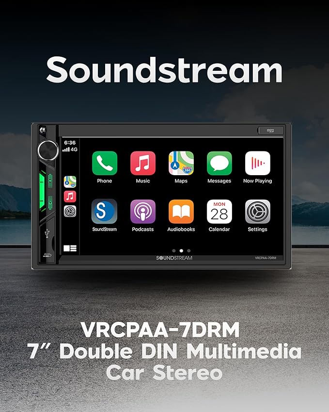 Soundstream VRCPAA-7DRM 7” | Digital Media Receiver, Wireless Apple CarPlay® & Android Auto® Double Din Car Stereo, HD Touchscreen, Bluetooth | USB/microSD Playback | Camera Inputs + Backup Camera