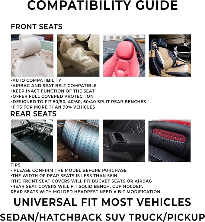 ZONETECH Full Set of 5 Seat Covers for Cars, Waterproof Nappa Leather,Universal Auto Interior Fit for Most Sedans SUV Pick-up Truck (Gray)