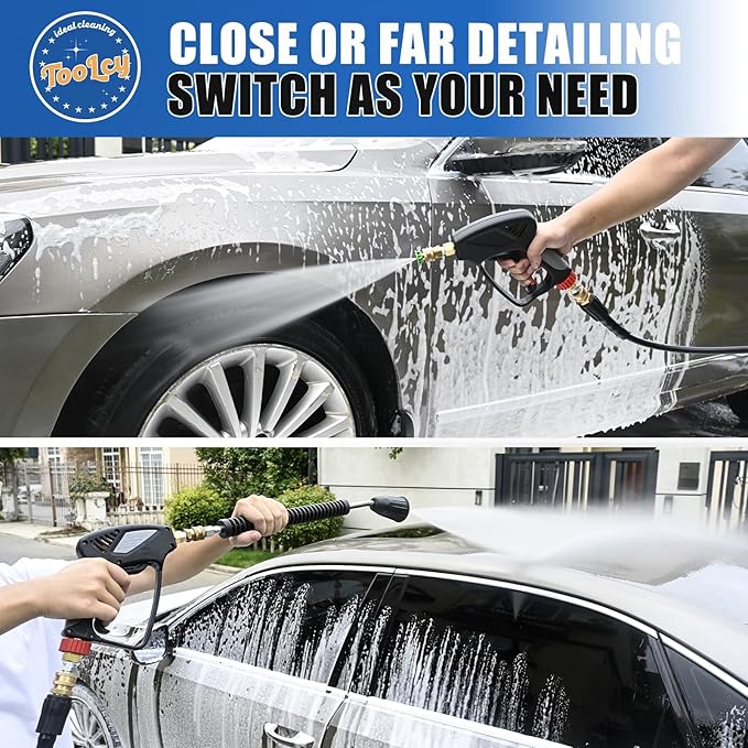 TOOLCY Pressure Washer Gun with Extension Wand, High Power Washer Gun with 3/8" Swivel Plug & M22-14mm Male Fitting, 1/4" Quick Connect Curved Wand for Car Wash, Compatible with Foam Cannon, 5000 PSI