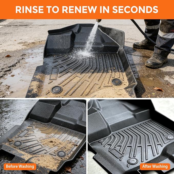 Floor Mats for Ford F150 SuperCrew Cab 2015-2025 and F-150 Lightning 2022-2025 (Only Fit without Rear Under-Seat Fold-Flat Storage), TPE All Weather Protection Waterproof Non-Slip (Two-Row Floor Mats)