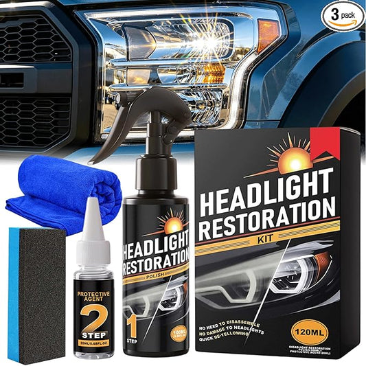 Anti-Yellowing and Oxidation Headlight Restoration kit, No Power Tools Required, Restoring to Like-New Condition, Covers 2-3 Vehicle Headlight Treatments (3)