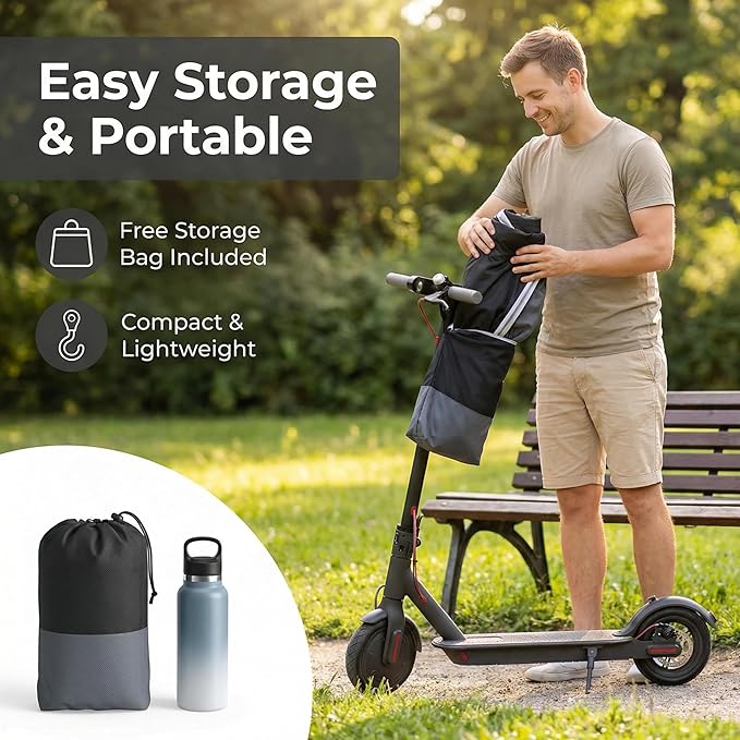 Durable Electric Scooter Cover Waterproof Outdoor Model, Fits 300W to 2000W Scooters Universal Weatherproof Dustproof Storage Cover with Drawstring (Black & Gray, Dimensions: 54“L x 28”W x 52"H)
