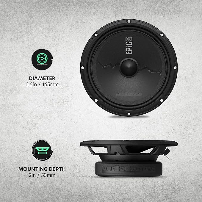 AudioControl EPICPRO6S Epic PRO 6.5" Slim Shallow-Mount Midrange Car Speakers Set (Pair), 300W, 4 Ohm, Rear or Front Door Speakers for Truck or Car Audio System, Pro Audio High SPL Component Speakers