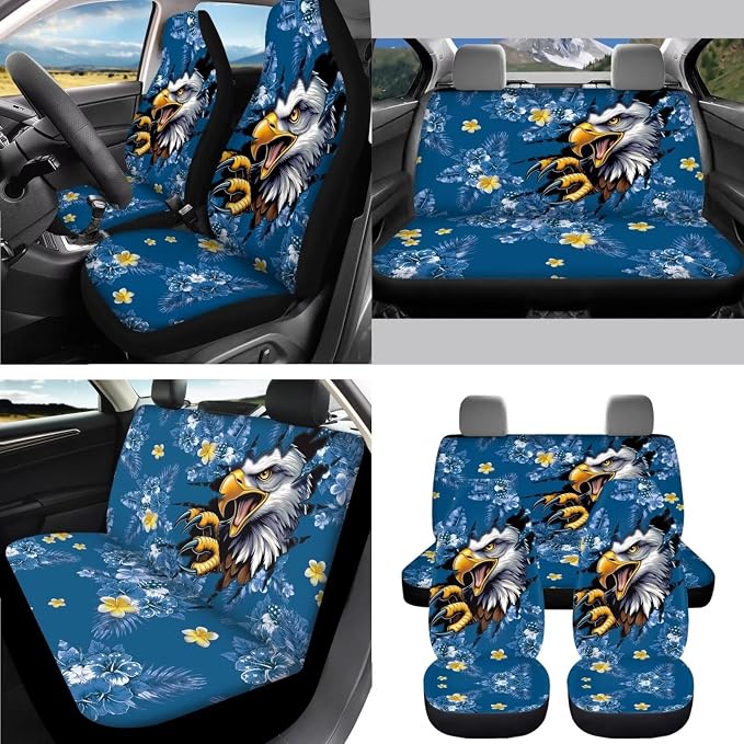 AFPANQZ Eagle Flower 11 Pieces Car Accessories Full Set with Hand Brake Cover + Gear Shift Knob Cover + Seat Belt Pads + Car Coaster + Steering Wheel Cover