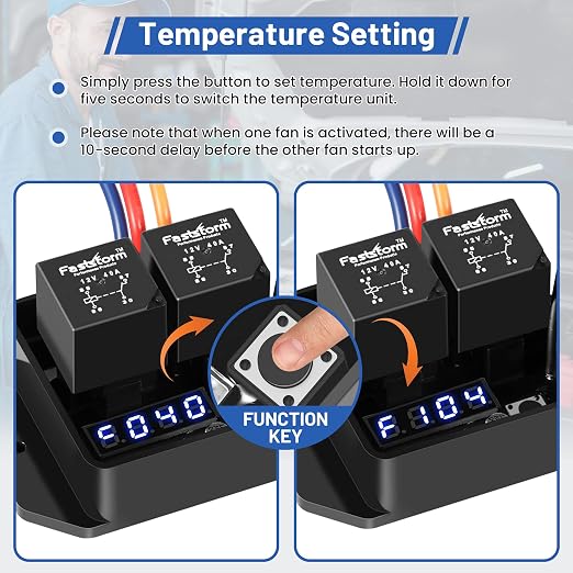 12V Digital Radiator Fan Switch Kit with Mounting Kit, Dual Electric Fan Switch Replace #0444, Adjustable 104°F-230°F w, IP54