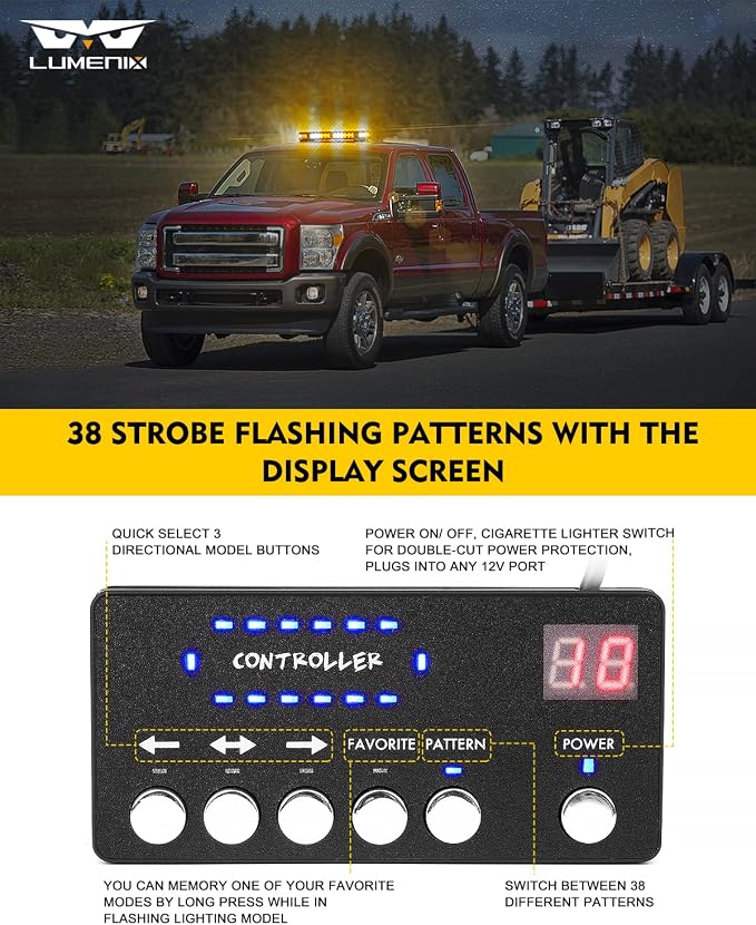 LUMENIX Rooftop Strobe Beacon Lights Bar w/Control Panel and 2PCS 70 Inch Running Board Emergency Strobe Lights Strip Bundle