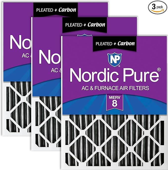 Nordic Pure 14x20x2 (Actual Size: 13 1/2 x 19 1/2 x 1 3/4) Furnace Air Filters MERV 8 Pleated Plus Carbon 3 Pack
