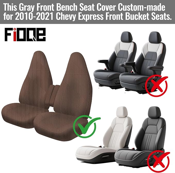 600D Heavy Duty Seat Covers for Chevy Express 1996-2025，Front Bucket Seats with Grab Handle Opening, Durable Oxford Fabric Protective Covers, Not for RV Seat-Brown