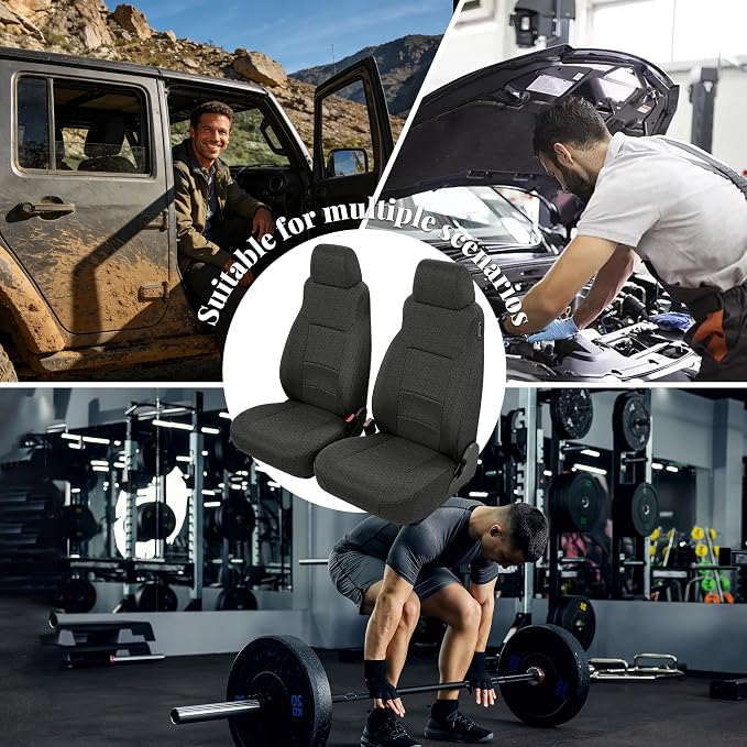 Custom Seat Covers for Jeep Wrangler TJ 2003-2006 & for Jeep Wrangler Unlimited 2004-2006 Heavy Duty Cloth Protector Interior Accessories，Waterproof & Machine Washable - Black（Front）
