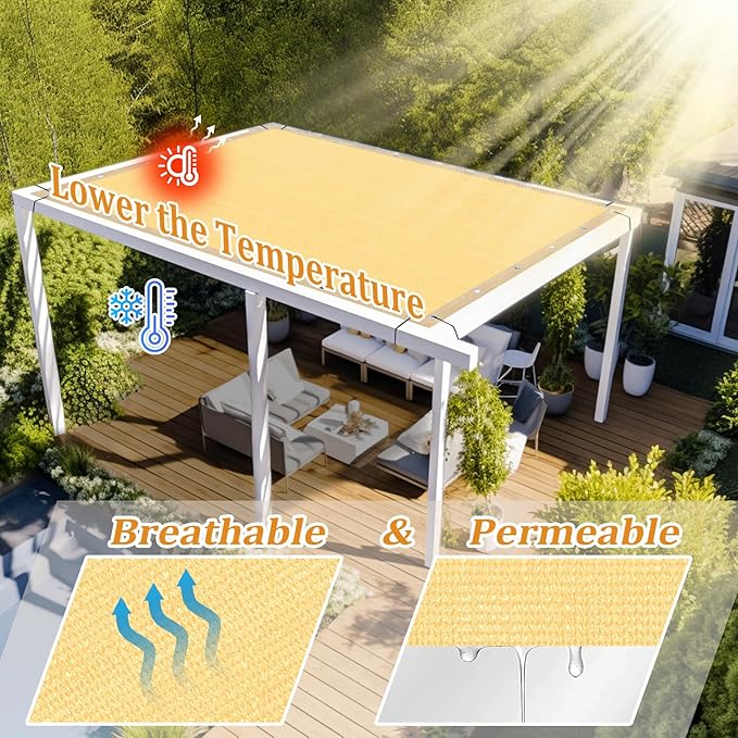 Shade&Beyond Customized Size 13' X 15' Shade Cloth with Grommets, 90% UV Protection UV Protection Mesh Tarp Sun Screens for Patio GN04, Sand
