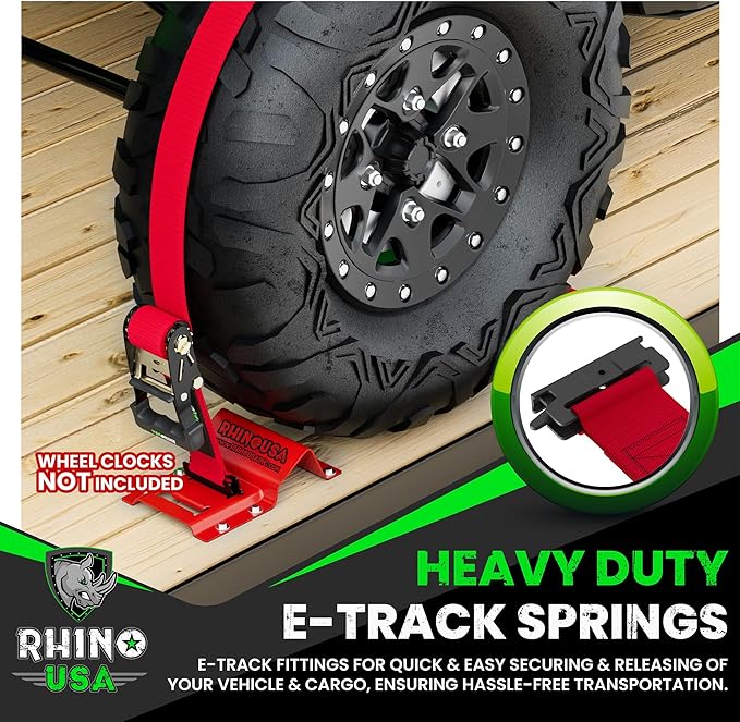 Rhino USA E Track Ratchet Tie Down Straps (4,500lb Break Strength) - Includes (2) Premium 2" x 16' eTrack Tie Downs - Ultimate Heavy Duty eTrack Cargo Strap System for Trailer, Truck, Motorcycle