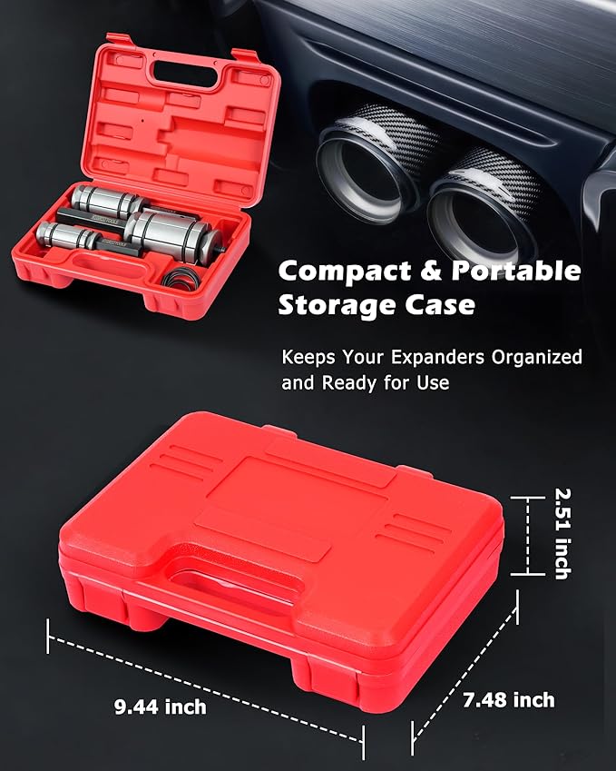 DAYUAN Upgraded 3 Pcs 1-1/8 inch to 3-1/2 inch Exhaust Pipe Expander Tool Set, Tail Pipe Spreader Kit Compatible with Most Vehicles and Trucks Red Case