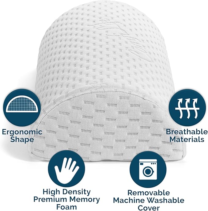 ComfiLife Knee Pillow for Back Sleeping – 100% Memory Foam Bolster Pillow for Legs – Under Knee Pillow for Sleeping on Back – Leg & Hip Pain Relief for Side Sleepers – Half Moon Pillow
