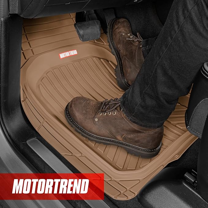 Motor Trend FlexTough™ Deep Dish Plus Rubber Car Floor Mats with Trunk Mat Cargo Liner, Front & Rear Combo Set fits Most Car SUV Van Coupe Sedan, Heavy Duty All Weather Trim to Fit