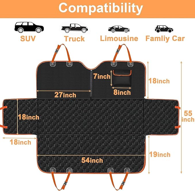 Mancro Dog Car Seat Cover for Back Seat, 2026 Upgraded 600D Heavy Duty Waterproof & Scratch-Resistant Dog Hammock for Car, Back Seat Pet Cover for Dogs with Sedan, Standard, Orange
