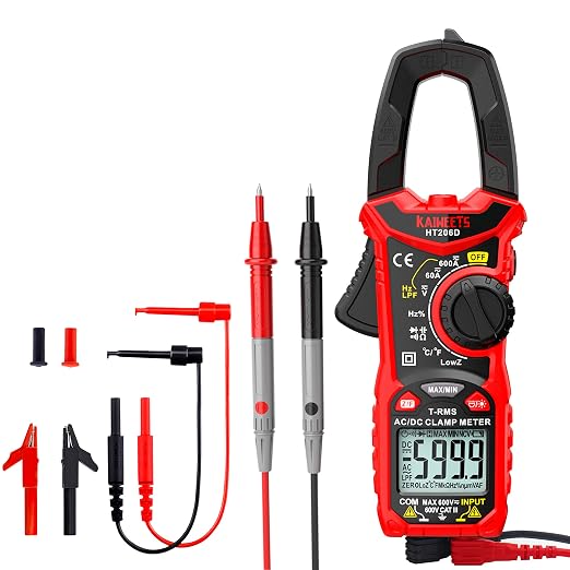 KAIWEETS HT206D Digital Clamp Meter T-RMS 6000 Counts, KET01 Soft Silicone Electrician Test Leads Kit