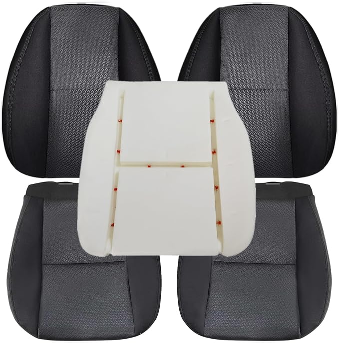 GXARTS Cloth Driver & Passenger Bottom & Top Lean Back Replacement Seat Covers & Driver Foam Cushion Pad Fit for Chevy Silverado Tahoe Suburban Avalanche GMC Sierra Yukon 2007-2014 1500 2500HD 3500HD