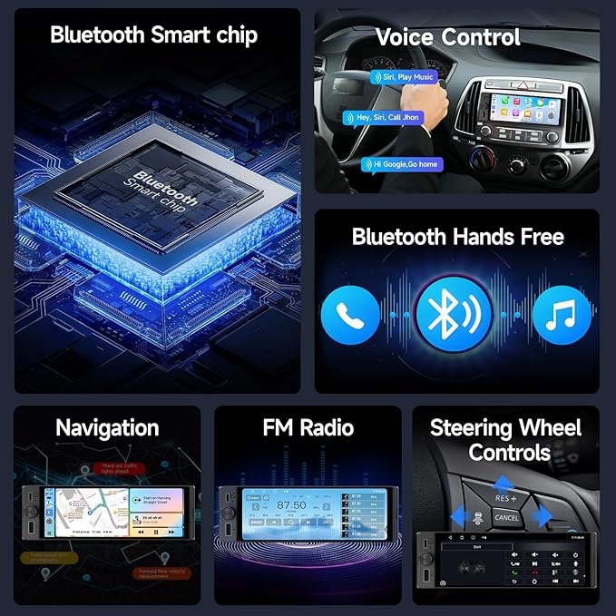 Single Din Car Stereo, 6.28 Inch Wireless CarPlay&Android Auto Single Din Touchscreen Radio-Incell Car Radio Screen MirrorLink Type-C Charge Head Unit Supports Bluetooth/SWC/FM/USB/EQ Backup Camera