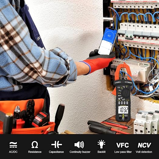 6000 Counts Clamp Meter & Bluetooth, Digital AC DC Voltage Current Amp Ohm Meter TRMS NCV Detector, Clamp Multimeter for Resistance Diode Continuity Temperature Car Electrical Tester 7200-APP