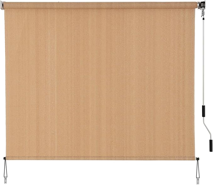 SMONTER Outdoor Sunshade Roller Shade 8'W x 6'H (96" Wx72 H), Exterior Cordless Roll Up Shades Blinds, UV Protection Shade Cloth with Crank Operation for Outside Windows Patio Porch Gazebo, Walnut