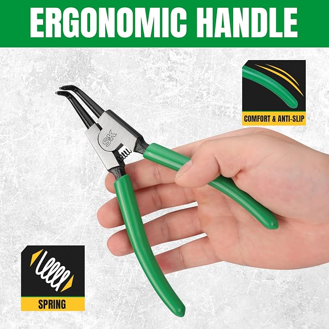 SK 7-Inch Snap Ring Pliers, External Circlip Pliers with 90-Degree Bent Jaw, Tip Diameter 0.07'', Premium CR-V Steel