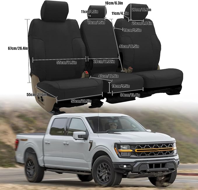 Custom Split Bench Seat Covers for Ford F150 XLT/Lariat 2014 F250 F350 F450 F550 XLT/Lariat 2015-2021 Heavy Duty Cloth Protector Interior Accessories，Waterproof & Machine Washable - Black