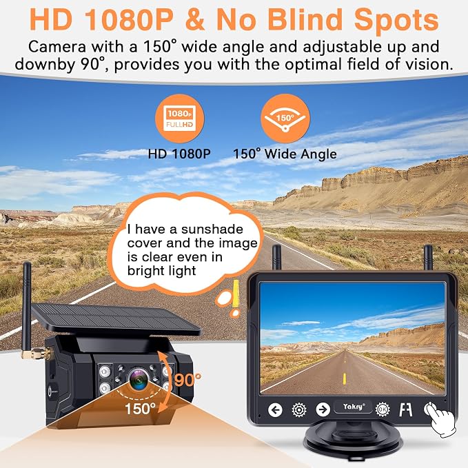 Wireless Backup Camera Magnetic for Truck: 1 Minute Easy Install HD 1080P Rear View Camera Solar - Portable Rechargeable 5 Inch Monitor System for Car Truck SUV RV Trailer Camper Y02