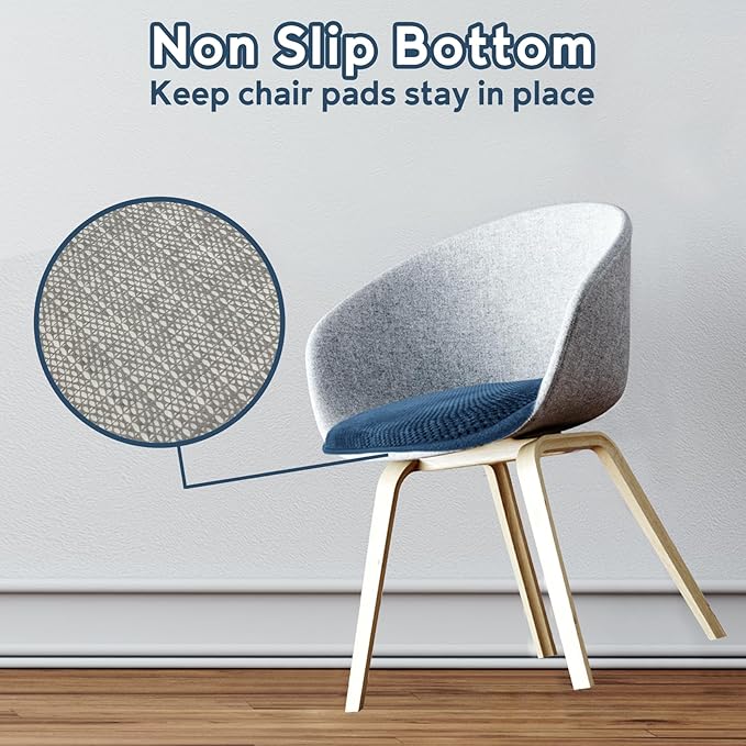 Blue Kitchen Dining Chairs Cushions Set of 4 Non Slip Foam Patio Seat Cushions Washable Soft Thick Pads Large Wooden Metal Tapered Chair Cushions,17" x 15"