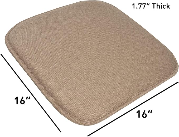 Sweet Home Collection Chair Cushion Memory Foam Pads Honeycomb Pattern Slip Non Skid Rubber Back Rounded Square 16" x 16" Seat Cover, 12 Pack, Charlotte Taupe