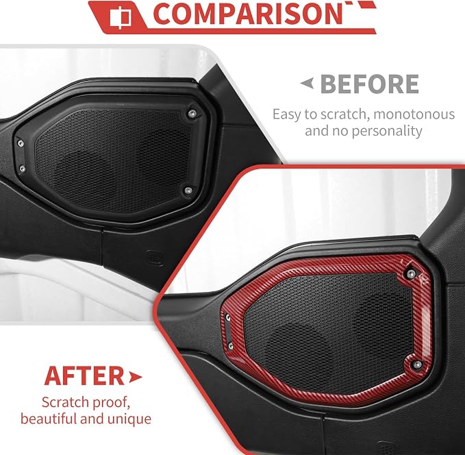 23pcs Full Set Interior Trim Kit for Jeep Wrangler JL JLU Gladiator JT 2018-2023 Steering Wheel Door Handle Air Conditioning Vent Cup Holder Reading Light Headlight Gear Cover, Red Carbon Fiber