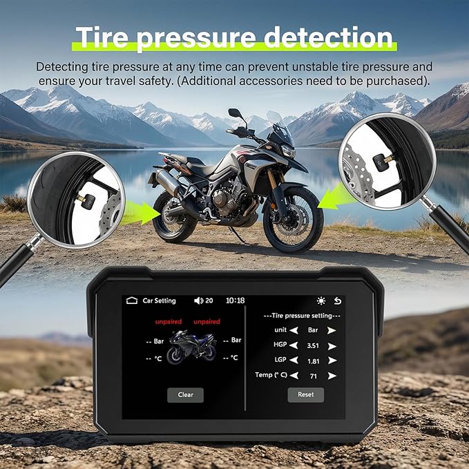 Rimoody 5 Inch Portable Wireless CarPlay & Android Auto Motorcycle Screen, IP68 Waterproof Touchscreen GPS Navigation for Motorbike, Bluetooth Dual Mode, Anti-Theft, Support TPMS & TF Card