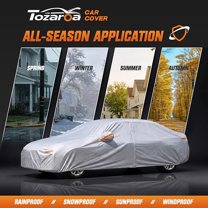Car Cover Waterproof All-Weather,Heavy-Duty Outdoor Full Exterior Automobiles Sedan/Coupe (Length 204-208 inch) with Windshield Sun Shade Universal Fit Lexus ES350, Tesla Model S,BMW 740i etc