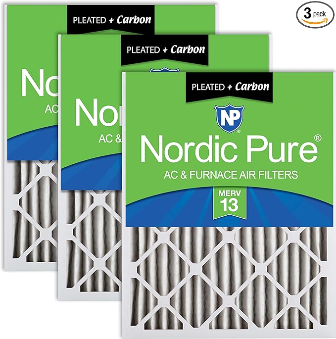 Nordic Pure 14x20x2 (Actual Size: 13 1/2 x 19 1/2 x 1 3/4) Pleated Air Filters MERV 13 Plus Carbon 3 Pack