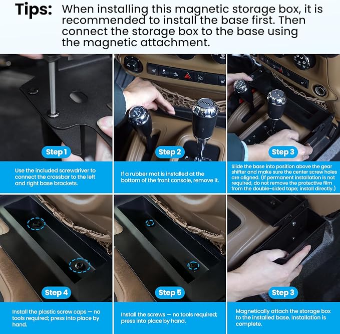 DIAMOOKY Upgraded Metal Magnetic Center Console Organizer for Jeep Wrangler JK JKU 2018 2017 2016 2015 2014 2013 2012 2011 Accessories, Gear Shift Side Storage Box Tray, Integrated (Not for JL/JLU)