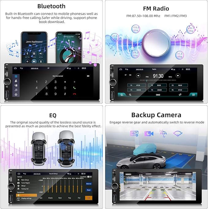 LEXXSON Single Din Car Stereo with Carplay Android Auto, 6.86 Inch IPS Touch Screen Single Din Radio with Mirror Link FM USB EQ GPS